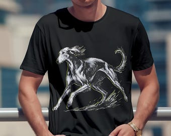 Saluki T-Shirt : Artistic Running Saluki Sketch, Graceful Sighthound Tee, Dog Lover Gift