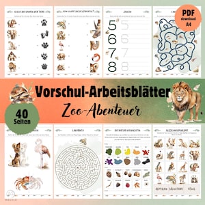 Planilha de atividades educacionais de animais do zoológico pré-escolar Livro de atividades educacionais Animais do zoológico Livro de exercícios do jardim de infância Habilidades motoras finas Alfabeto realista ilustrado