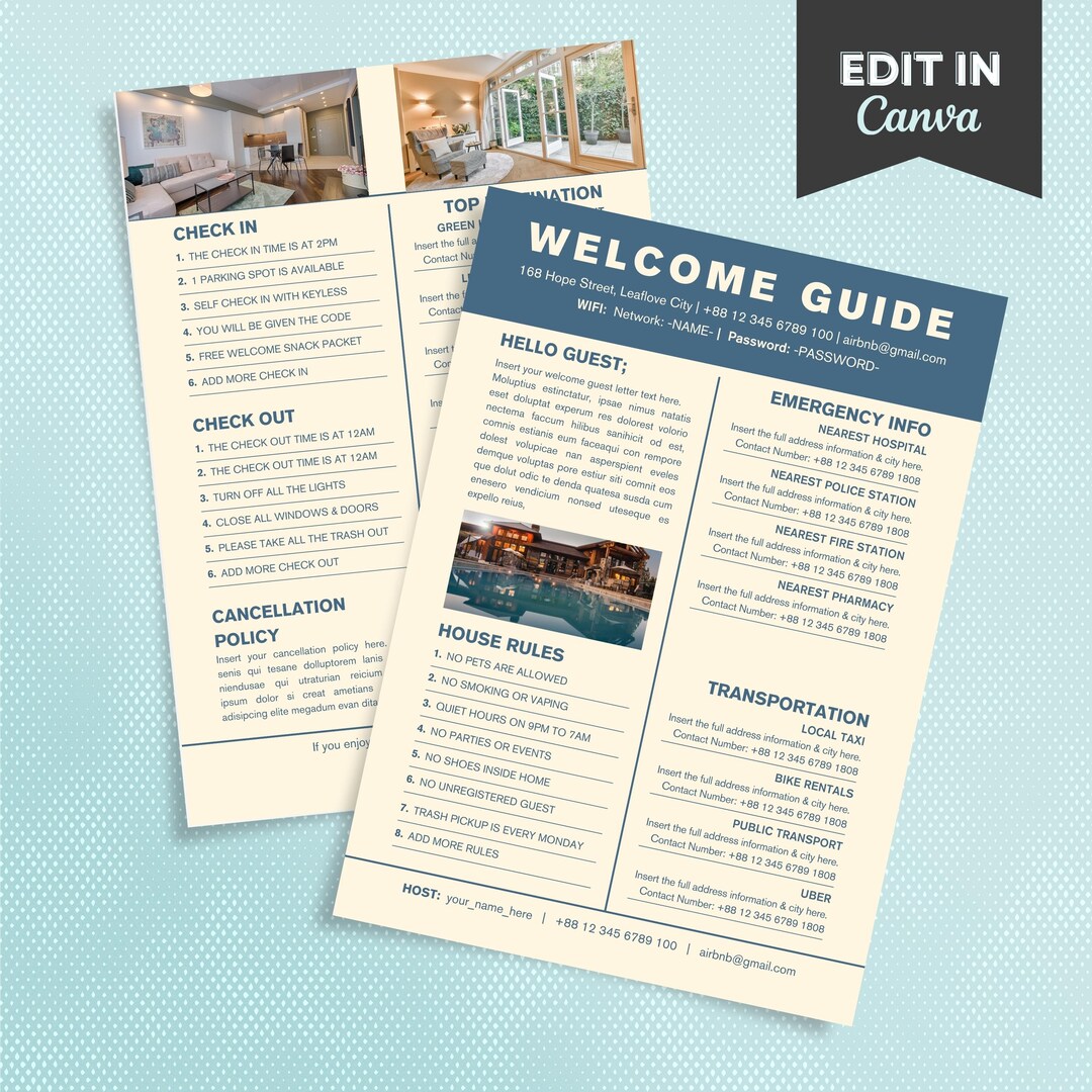 Editable Airbnb Digital Guidebook Canva Template, Printable Welcome ...