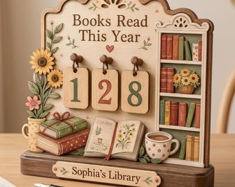 Personalized Wooden Book Tracker, Reading Journal Shelf, Books Read This Year Counter
