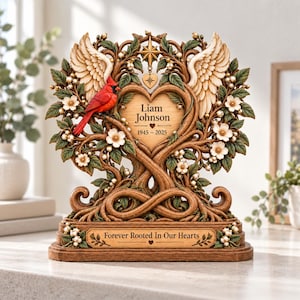 Personalized Cardinal Memorial Wooden Block, Tree of Life Remembrance Decor, Custom Name Sympathy Keepsake Gift
