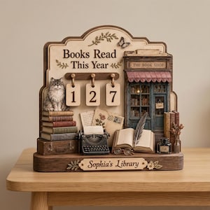 Personalized Wooden Book Tracker, Books Read This Year Counter, Library Decor, Reader Gift