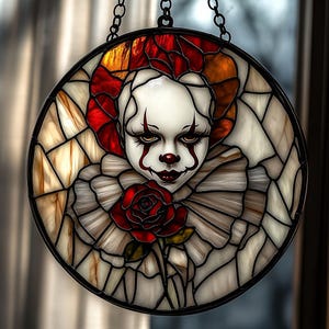 Atrapasol de acrílico con cara de payaso espeluznante - Arte de terror para colgar en la ventana - Decoración de Halloween espeluznante, regalo para él o ella