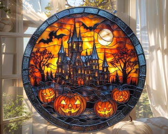 お化け屋敷アクリルサンキャッチャー - フェイクステンドグラス風