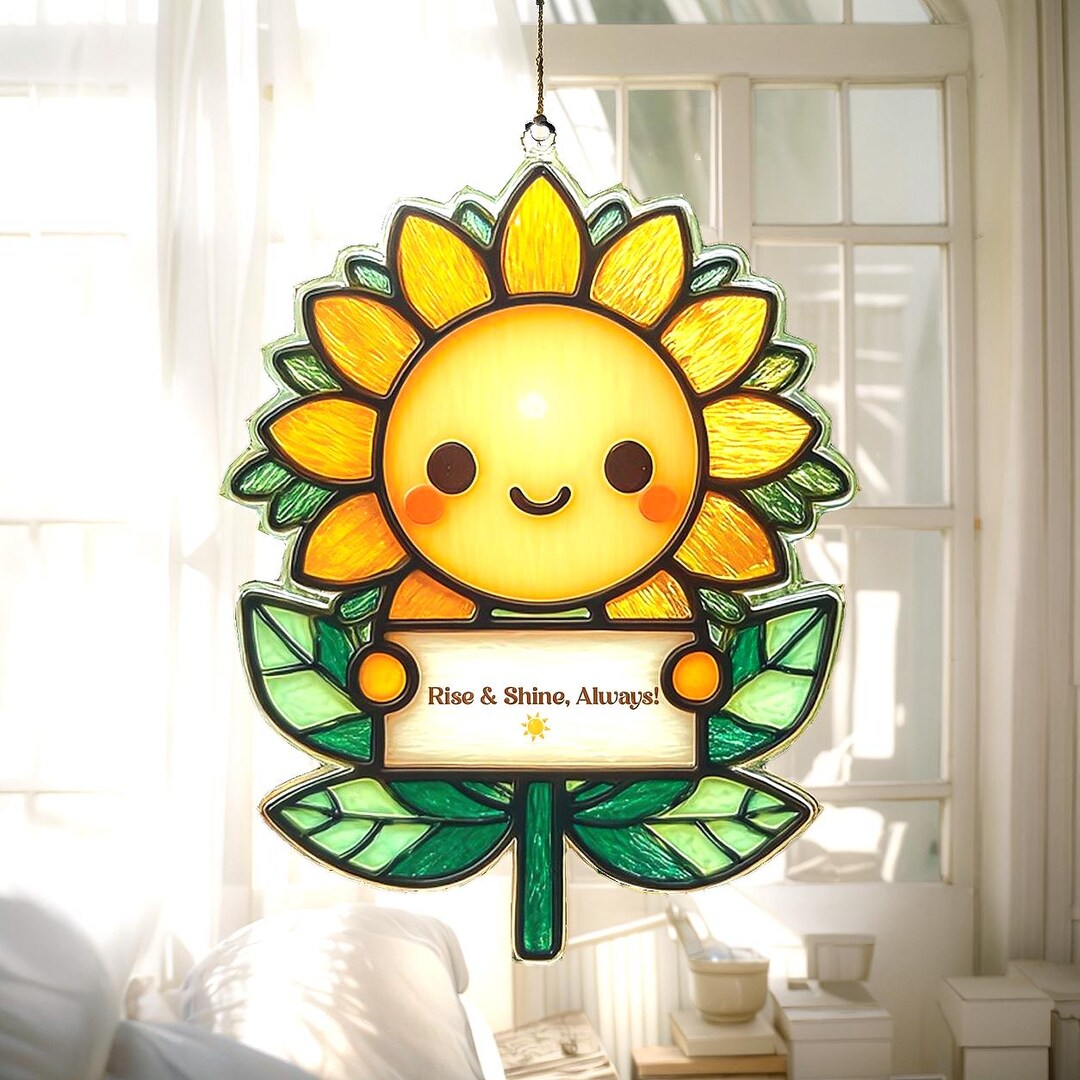 Grow & Glow Faux Stained Glass Sunflower Acrylic Window Decor – Smiling ...