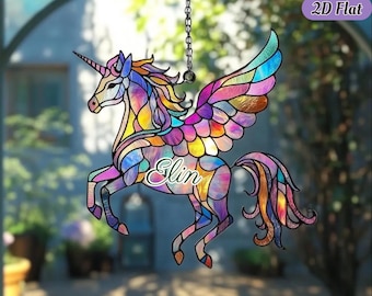 Atrapasueños de imitación de vidrieras Pegacorn, adorno colgante de ventana de acrílico arcoíris, regalo de fantasía caprichoso para ella.