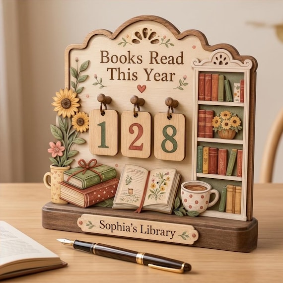 Personalized Wooden Book Tracker, Reading Journal Shelf, Books Read This Year Counter