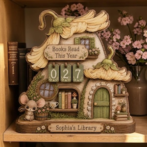 Personalized Wooden Book Tracker – Reading Log Shelf Decor, Cozy Library Accent
