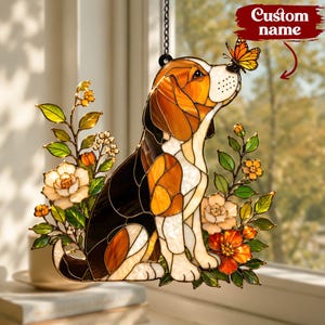 Attrape-soleil en forme de chien Beagle, vitrail papillon décoratif pour fenêtre