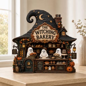 Nyckfull häxbageri Halloween-figur, läskigt spöke-bordsdekoration (akryl/trä)