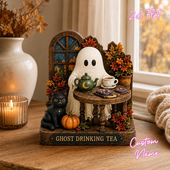 Delightful Ghost Activity Diorama, Unique Spooky Season Gift, Autumn Fantasy Home Decor, Collectible Halloween Tabletop Art