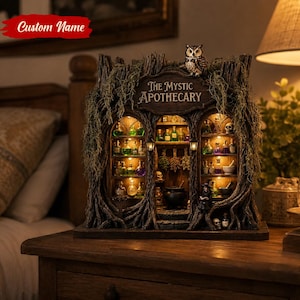 Der mystische Apotheker-Tischblock aus Holz, benutzerdefinierte Witchy Shop-Dekor, Zaubertränke und Gifte, magisches Apotheker-Andenken