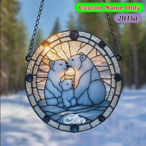 IJsbeerfamilie acryl suncatcher, faux glas-in-lood ornament, winter dier raamdecoratie 2025