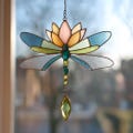 Dragonfly Real Stained Glass Suncatcher Lotus Wing Window Hanging Decor Handmade Botanical Insect Art Gift For Garden Lovers product logo
