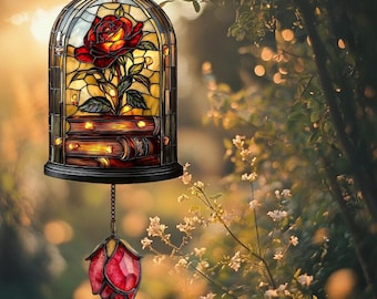 Beauty Princess Acrylic Suncatcher Window Hanging, Stained Glass Look Bookish Decor, Romantic Gift For Readers