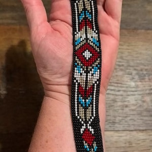 Authentic Indigenous Handloomed Glass Beadwork Tribal Long Bracelet or Ankle Bracelet in Black/Multi