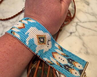 Handmade Beaded Bison Ankle Bracelet: Indigenous Tradition, Fancy Fringe Edge
