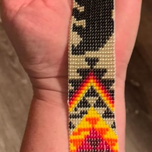 Authentic Indigenous Hand Loomed Glass Beadwork Tribal Bear Long Bracelet