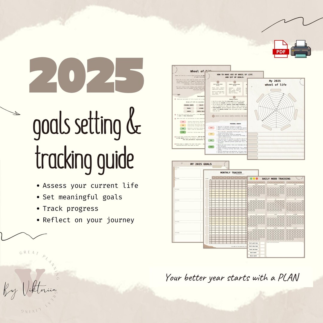 2025 PDF Printable Goals Planner & Tracker Guide on How to Set Goals ...