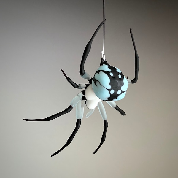 Art Glass Blue Garden Spider - Variation on Argiope Aurantia