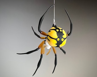 Art Glass Yellow Garden Spider Sculpture