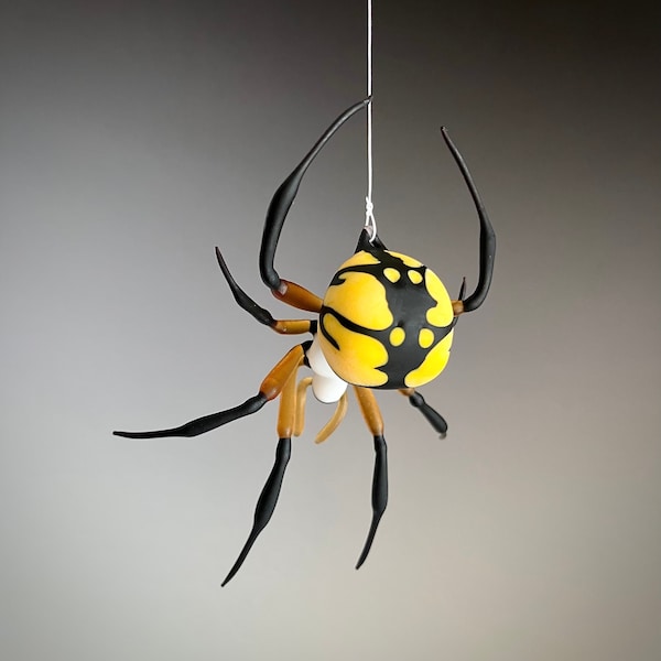 Art Glass Yellow Garden Spider Sculpture