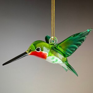 Art Glass Transparent Green Ruby-throated Hummingbird Figurine Ornament image 2