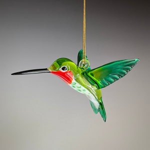 Art Glass Transparent Green Ruby-throated Hummingbird Figurine Ornament image 1