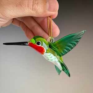 Art Glass Transparent Green Ruby-throated Hummingbird Figurine Ornament image 3