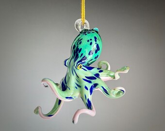 Art Glass Teal Octopus Sculpture