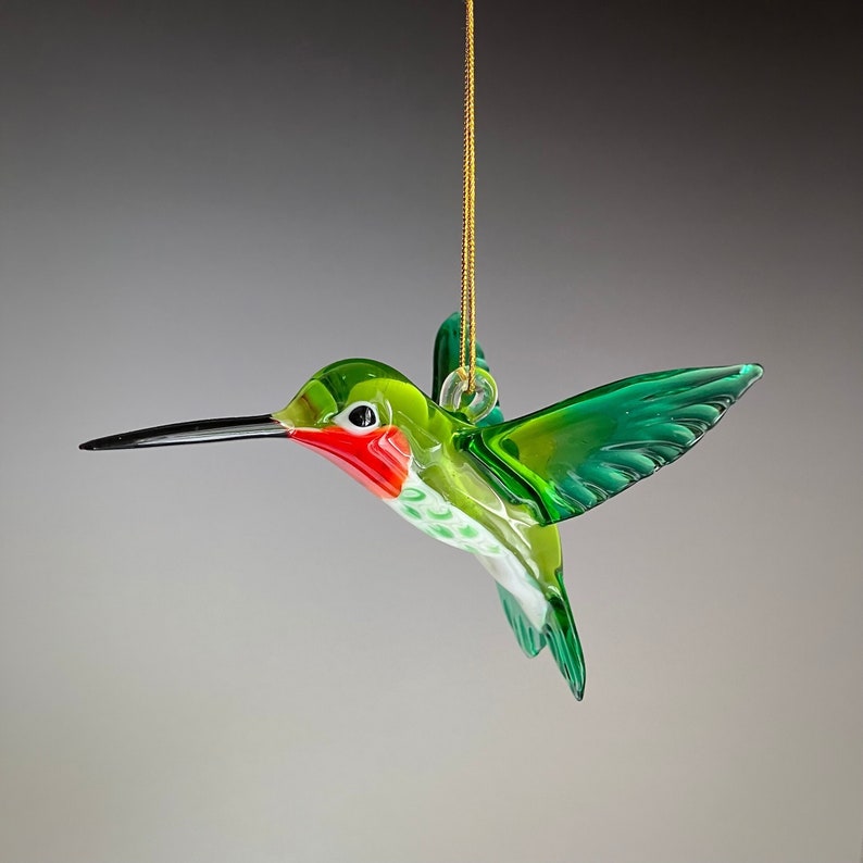 Art Glass Transparent Green Ruby-throated Hummingbird Figurine Ornament image 1