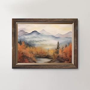 Autumn Mountain Wall Art, Rustic Cabin Decor, Fall Forest Watercolor Landscape Print | SKU# 14-721.1