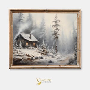 Ethereal Snowy Cabin Artwork - Cozy Winter Cabin Painting for Rustic Winter & Snowy Forest Decor| SKU# WI.CBN.A2