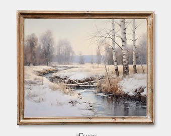 Winter Birch Tree Artwork, Snowy Forest Landscape, Home Decor, Aesthetic Art | SKU# WI.SNL.A21
