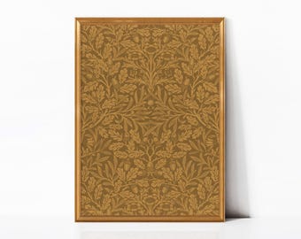 Väggkonst med löv och ekollon | Botaniskt tryck med eklöv | Rustik vintage-höstinredning | Artikelnummer 9-225.2