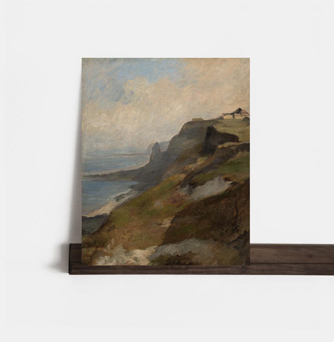 Rustic Pcean Background Vintage Coastal Seascape Wall Art, Rustic Ocean Cliff Painting ...