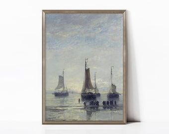 Vintage Nautical Seascape Print, Dutch Fishing Boats at Sunrise, Maritime Coastal Wall Art | SKU# 11-680.1A