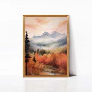 Autumn Mountain Landscape Print, Fall Forest River Wall Art for Cottagecore & Cabin Decor | SKU# 14-722.1