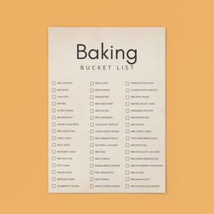 May include: A printable baking bucket list with a checklist of mini desserts to bake, including mini cupcakes, macarons, cake pops, mini pies, sugar cookies, brownie bites, cookie dough bites, mini cheesecake, donut holes, fruit tarts, mini bundt cakes, mini pavlovas, petit fours, s'mores bites, meringue kisses, thumbprint cookies, mini eclairs, madeleines, mini muffins, mini lemon bars, mini quiches, mini croissants, chocolate truffles, choux pastry swans, mini cinnamon rolls, butterfly cupcakes, mini pizza, mini churros, banana bread muffins, mini cream puffs, mini tiramisu, heart-shaped cookies, rainbow cake slices, flower-shaped biscuits, mini apple roses, mini red velvet cakes, marshmallow pops, mini pumpkin pies, mini donuts, mini carrot cakes, teddy bear bread rolls, mini frittatas, mini chocolate lava cake, mini lemon meringue pies, mini strawberry shortcakes, mini scones, mini banana split, and mini coconut macaroons.