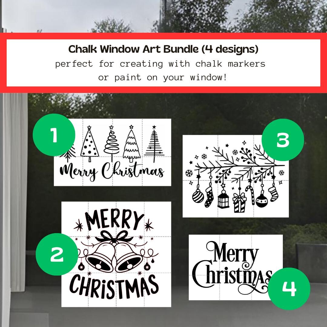 Christmas Chalk Window Art Bundle | 4 High-quality Designs | Mix ...