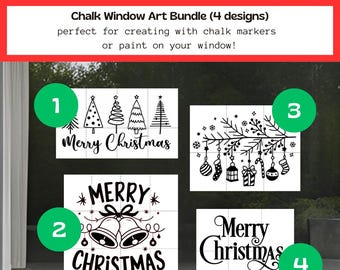 Weihnachtskreide Fenster Art Bündel | 4 Hochwertige Designs | Mix & Match festliche Urlaub Fenster Dekoration