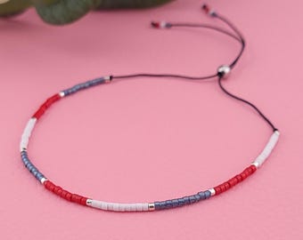Patriotic Seed Bead Bracelet: Red White Blue 4th of July Jewelry