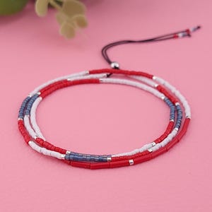 Bronze Wickelarmband mit Patina: Rot Weiß Blau Handgemachte Schmuck
