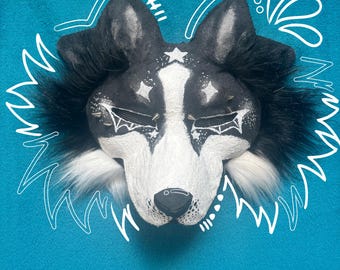 Handmade Husky Wolf Dog Gothic Alt Canine Emo Piercings Therian Mask with Fleece Lining, EVA Foam Ears, High Quality