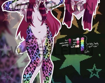 Scene Rainbow Sparkle Smilodon Fursona Adopt!