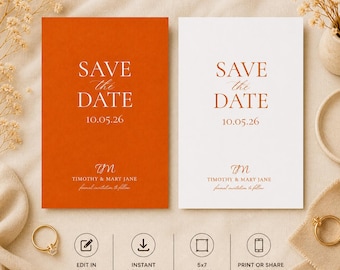 Terracotta Save the Date Template | Rustic Orange Wedding Invitation | Editable Canva Boho Save the Date | Minimalist Fall Wedding Invite