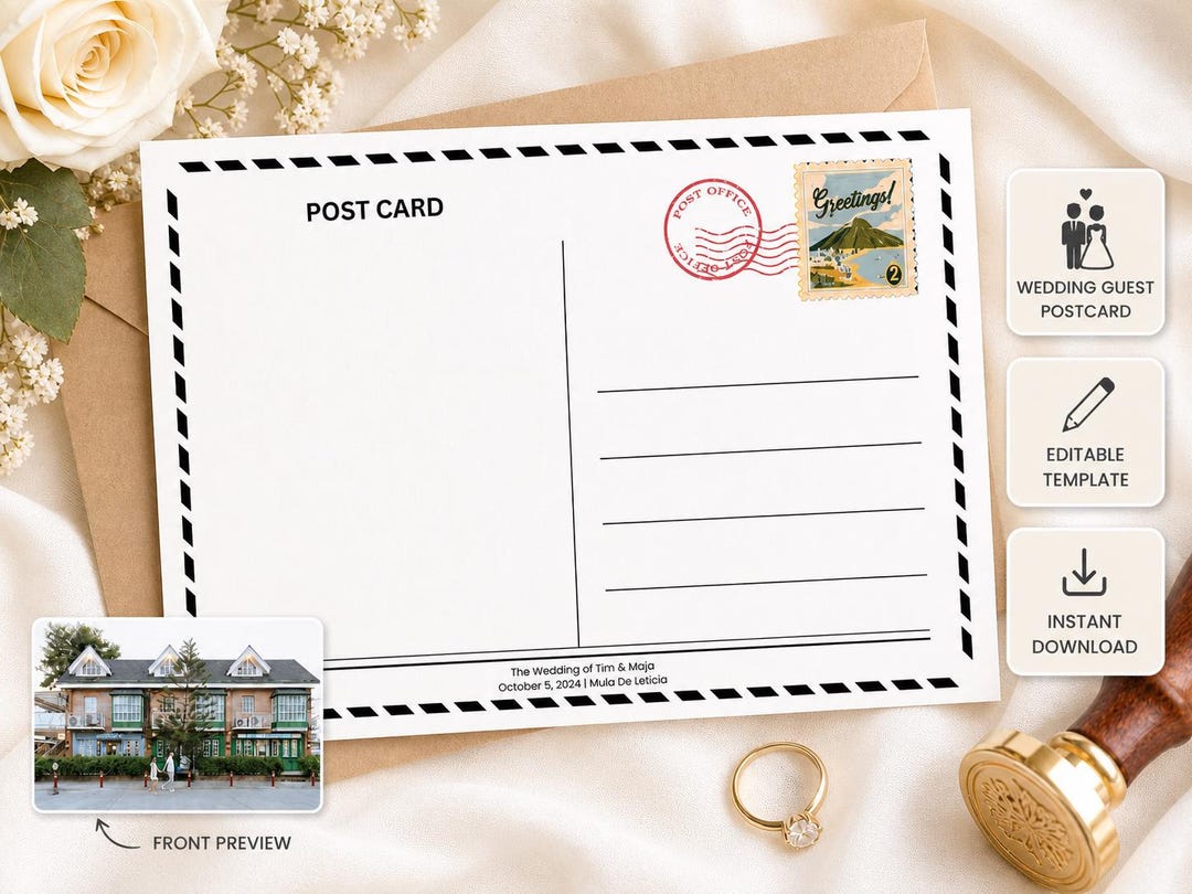 Wedding Guest Book Postcard Template Canva Editable, Minimalist Wedding ...