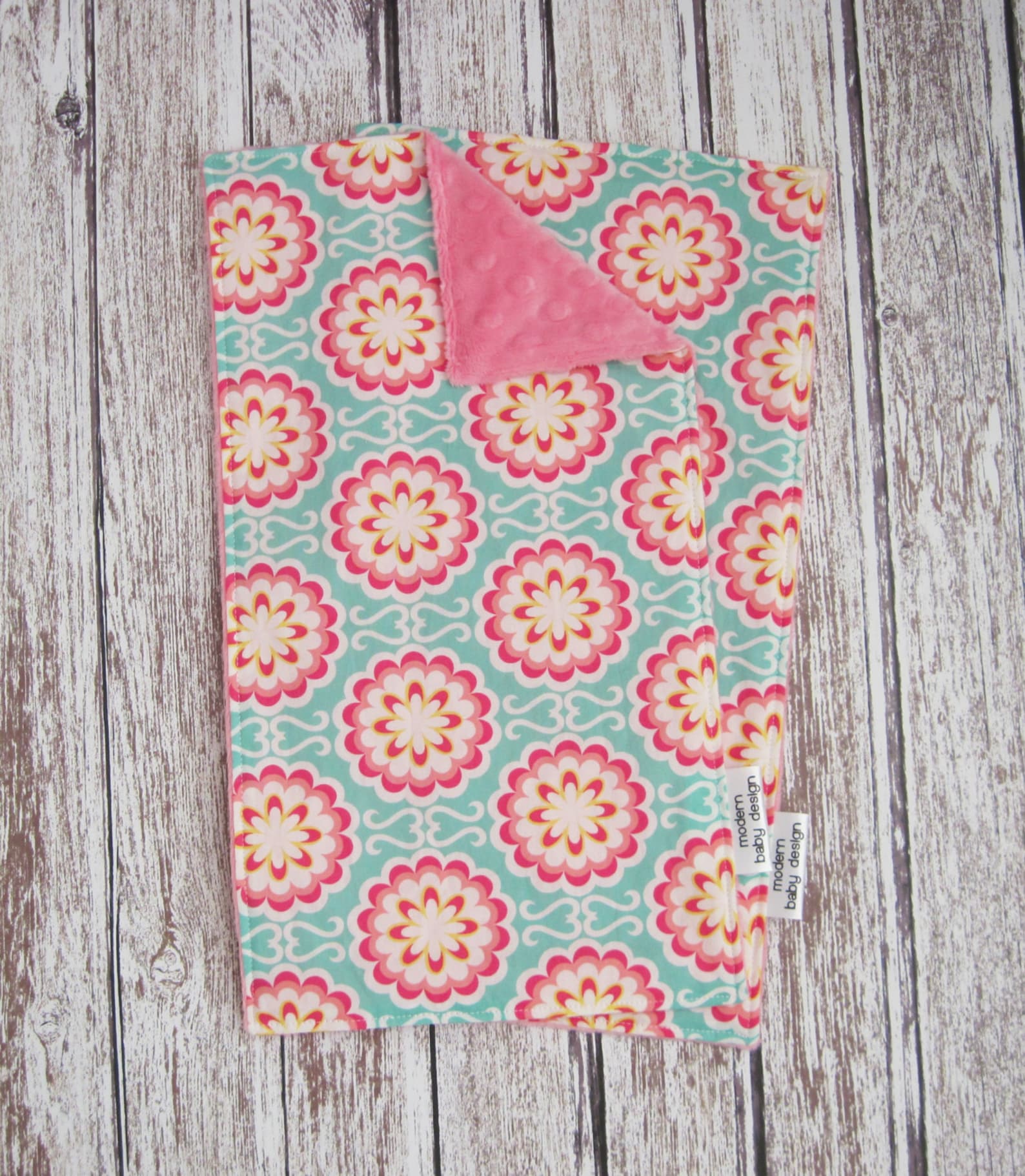 Aqua and Pink Baby Blanket Baby Girl Minky Baby Blanket Etsy