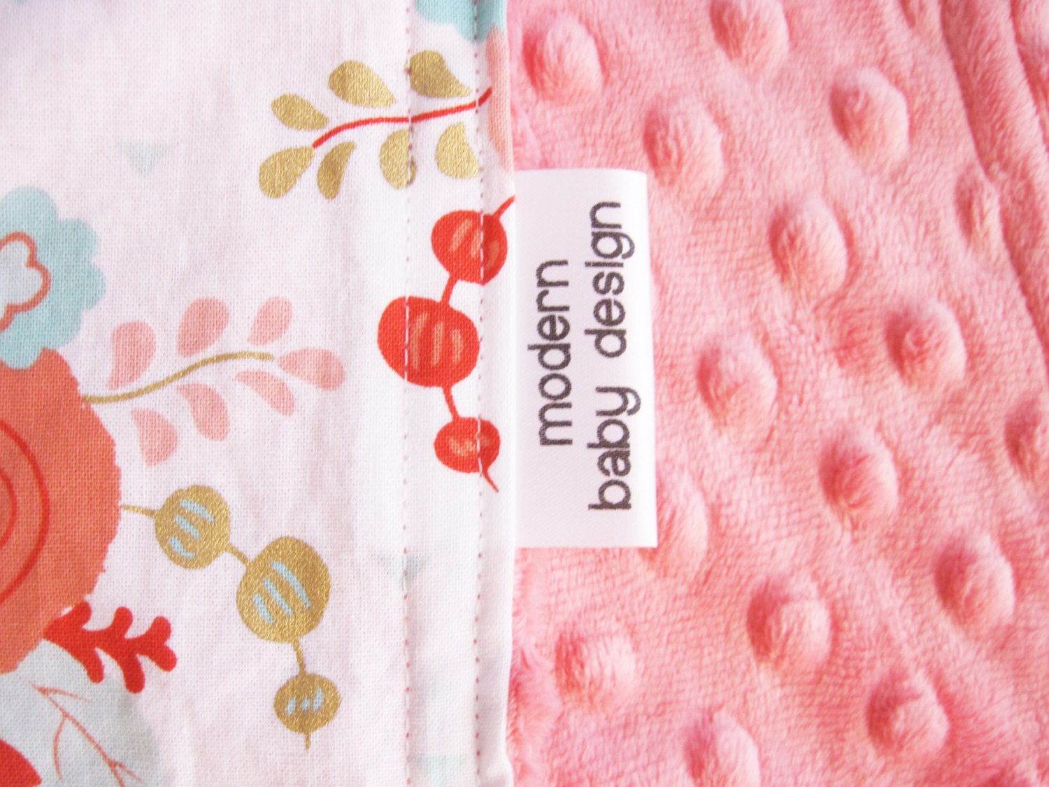 Coral Floral Baby Blanket White and Coral Baby Blanket Minky Etsy