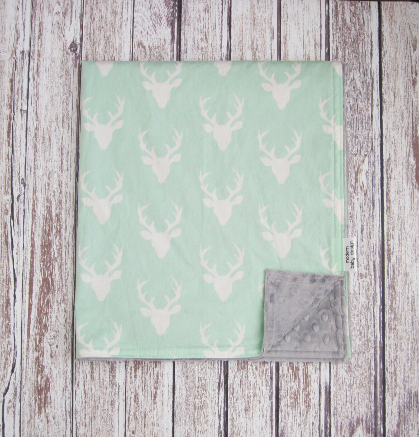 Mint Green Deer Baby Blanket Buck Forest Minky Baby Blanket Etsy